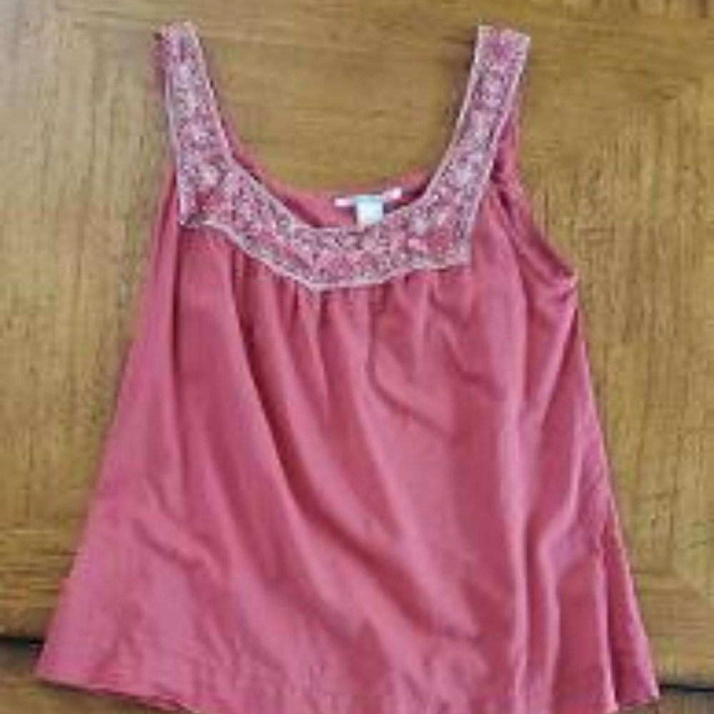 Lucky Brand Rose-Pink Embroidered Scoop Tank